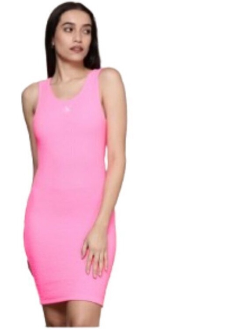 Women's S/M Calvin Klein Jeans Bodycon Dress Solid Neon Pink